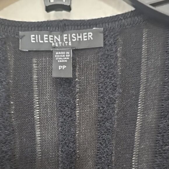 Eileen Fisher Black Cardigan Sweater with Long Sleeves and Draped Front petite - Picture 2 of 9